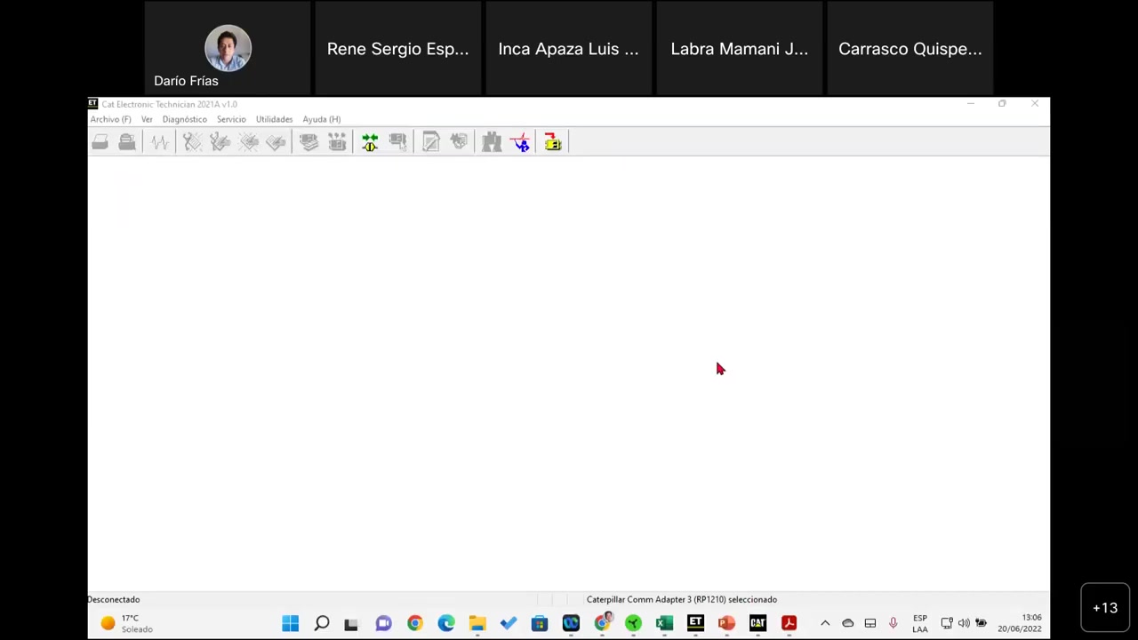 Cat ET 2021A main interface with Caterpillar Comm Adapter 3 RP1210 selected