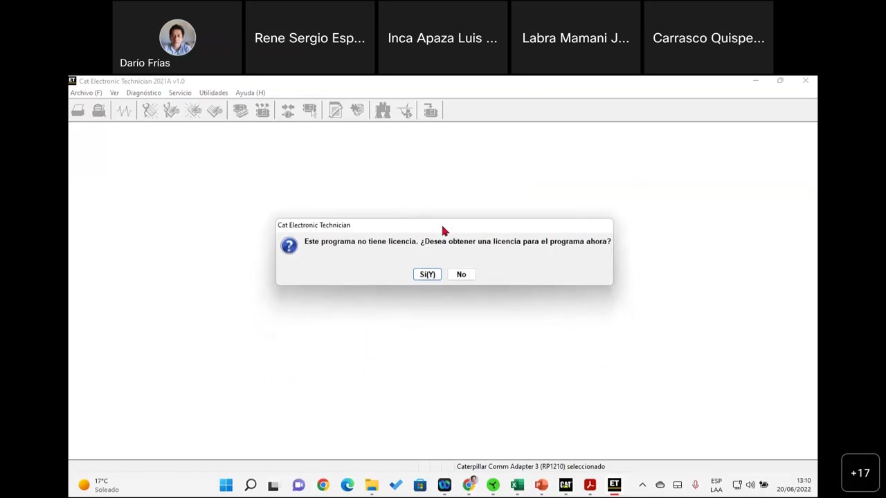 Cat ET license warning pop-up Este programa no tiene licencia