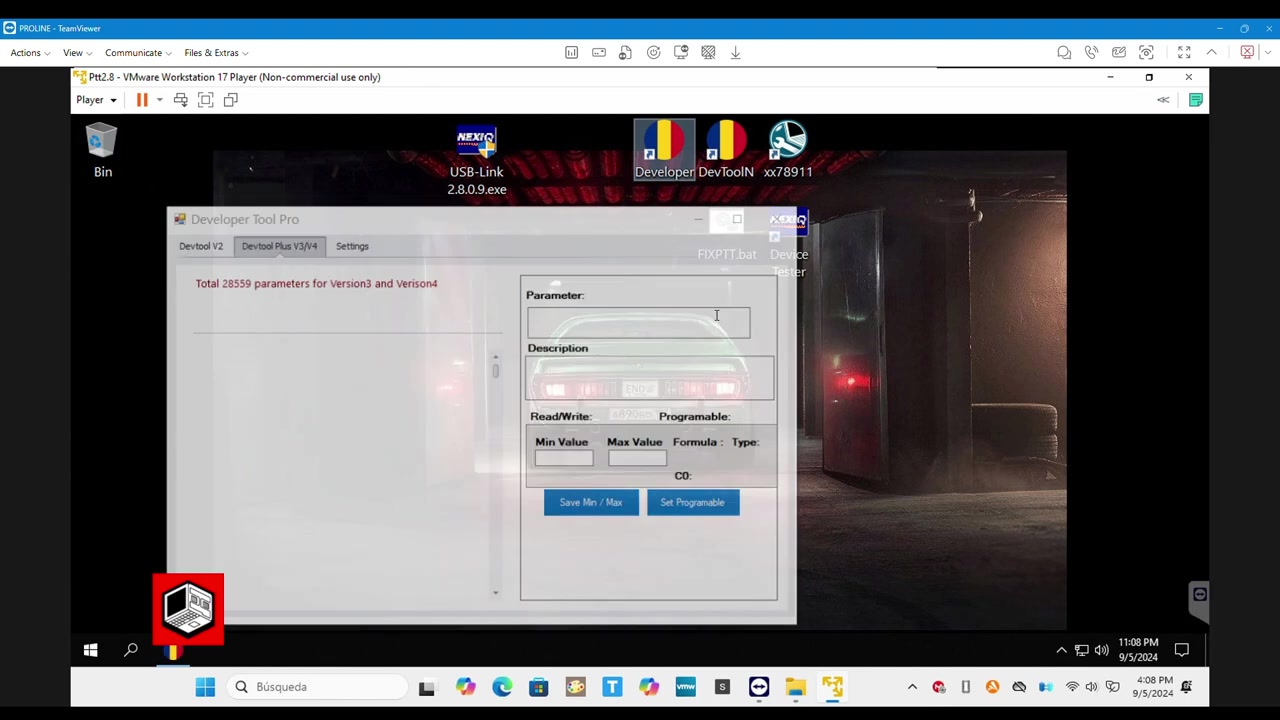 Developer Tool Pro interface showing parameters list.