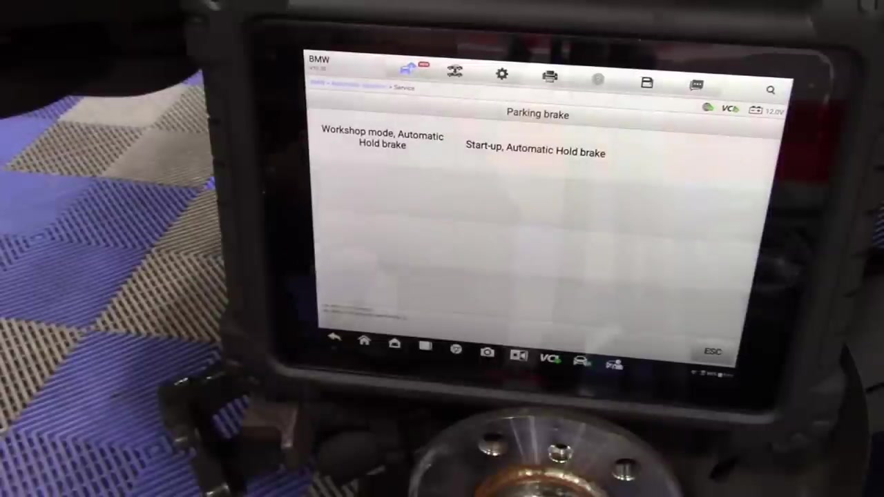Autel MS909 Service Menu for BMW X2, showing the selection for 'Workshop mode, Automatic Hold brake'.