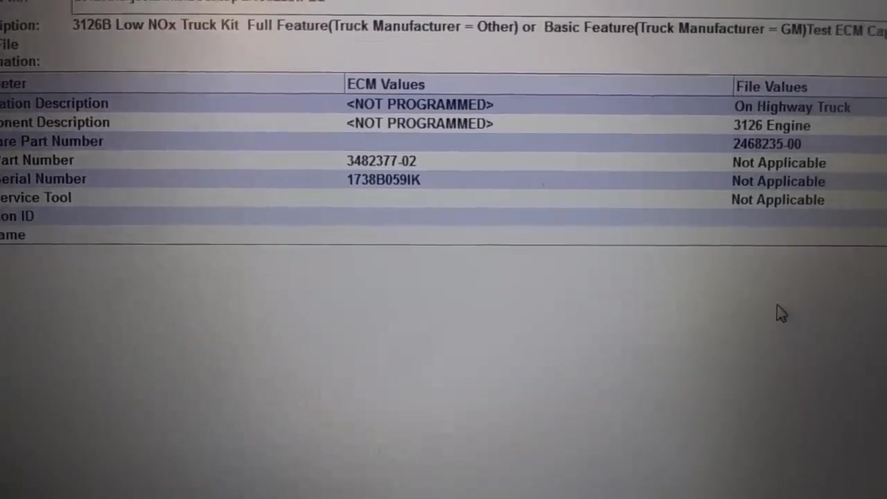 WinFlash interface showing 'ECM Values' and 'File Values' for the selected flash file, including engine description and horsepower.
