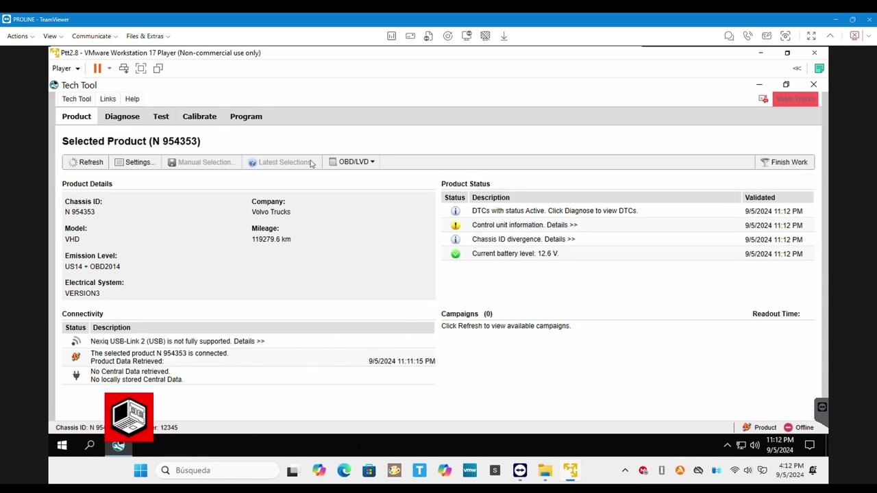 Tech Tool 'Program' tab selected, showing programming options.