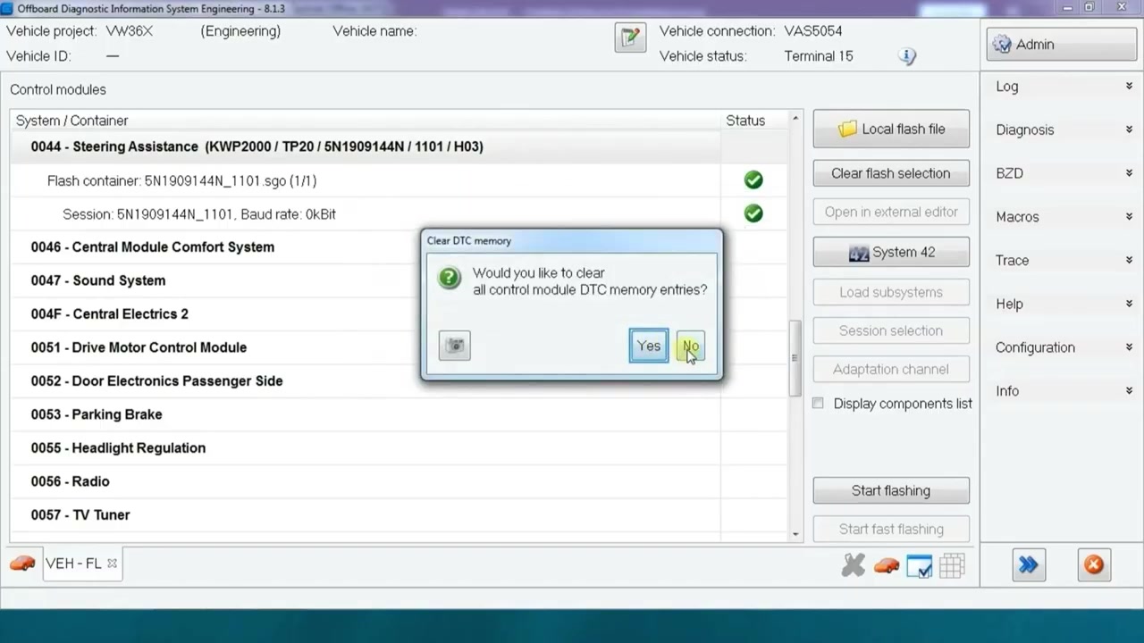 'Results of flashing (Engineering)' dialog box showing 'Successful flash procedures: 1'.