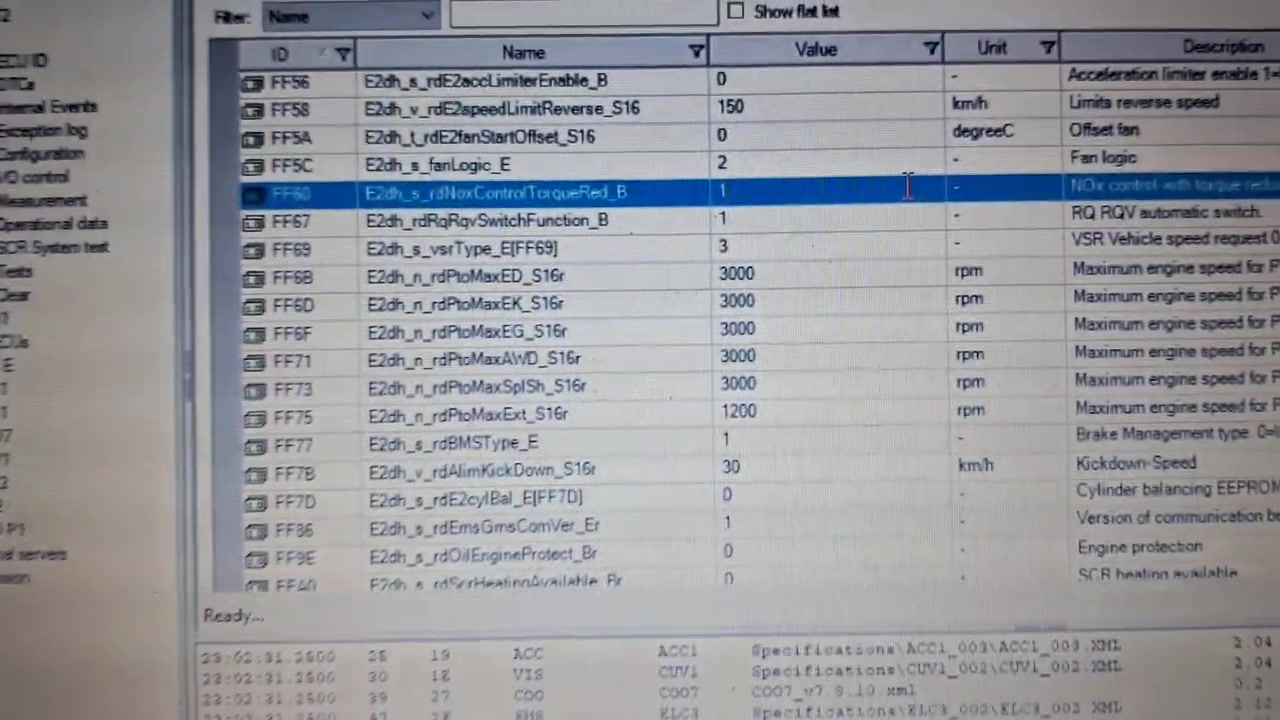 Parameter 'E2dh_s_rdNoxControlTorqueRed_B' being changed from '1' to '0'.