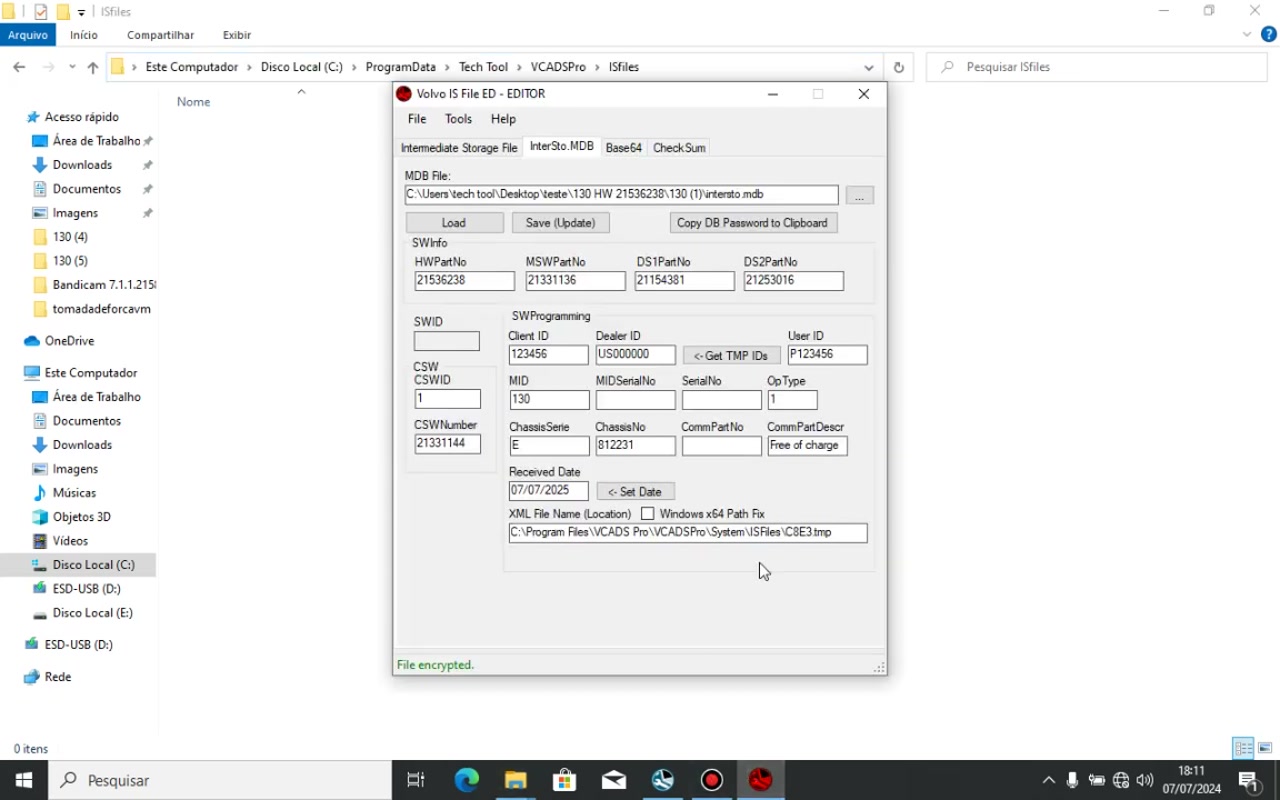The 'XML File Name Location' field in Visfed editor, showing the corrected path for Tech Tool's ISFiles directory.