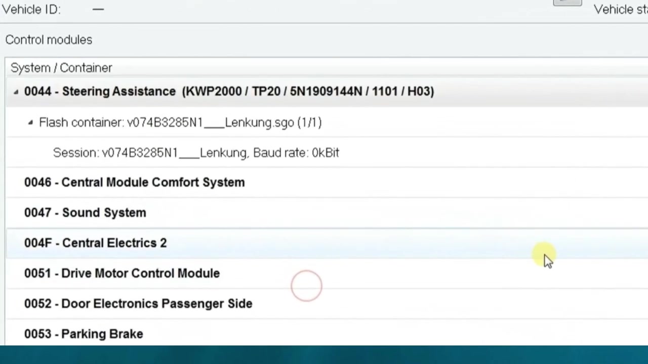 'Open' dialog box showing a list of '.sgo' files. One file, 'v074B3285N1____Lenkung.sgo', is highlighted.